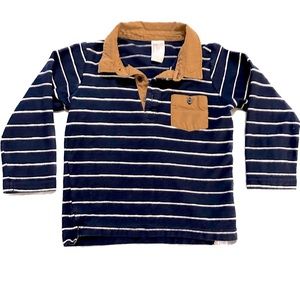 H&M Navy and White Striped Collared Long Sleeve Shirt
